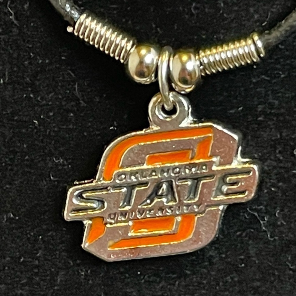 Oklahoma State Pendant Necklace on Leather Band - Picture 5 of 5